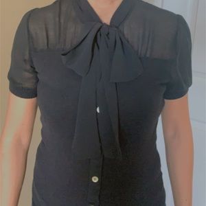 Black See-Through Bow Shirt Polyester